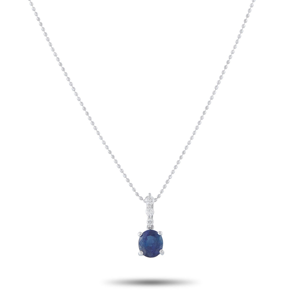 LB Exclusive 18K White Gold 0.10ct Diamond and Sapphire Pendant Necklace MF09-041426