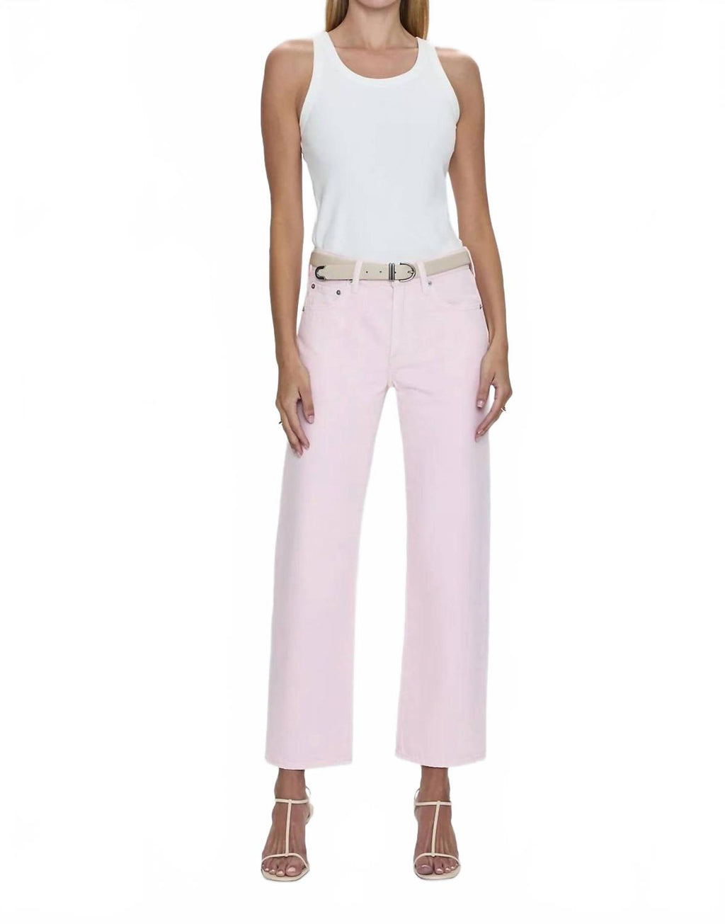Lexi Mid Rise Bowed Leg Jeans In Blush