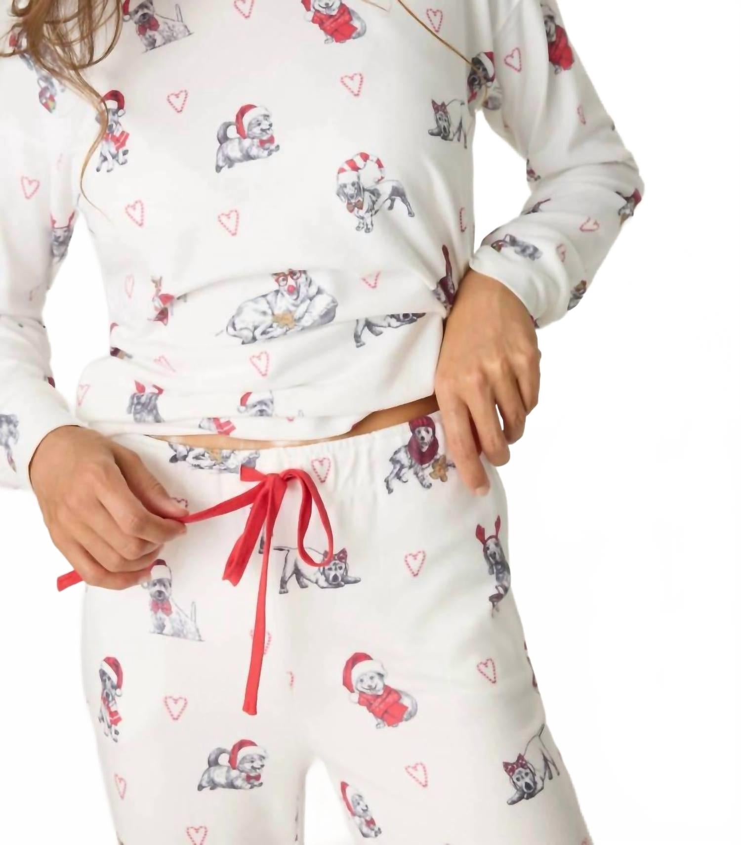 Candy Cane Lane Pajama Set In White