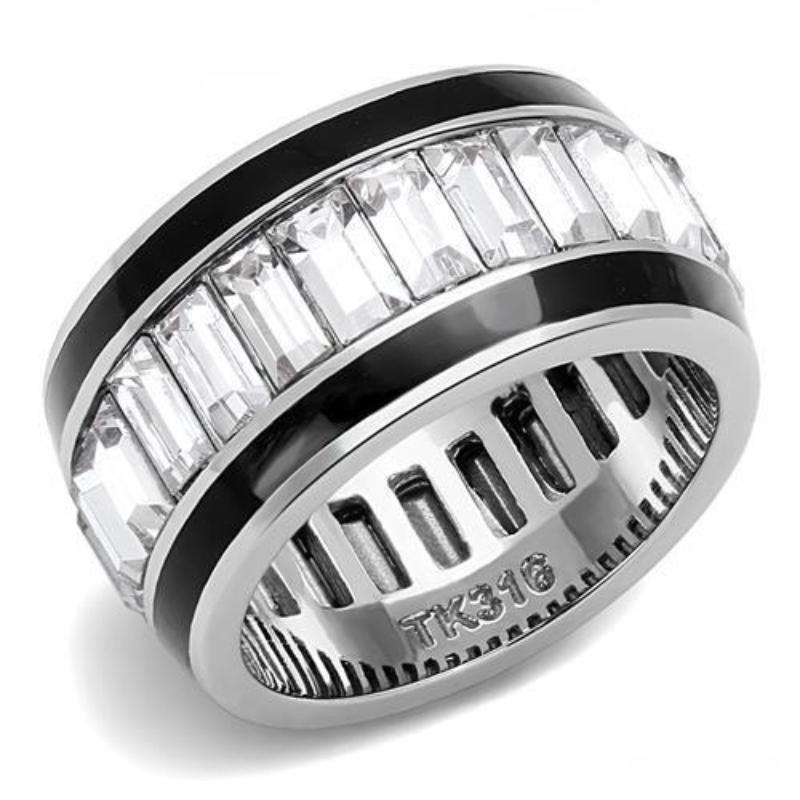 High polished (no plating) Stainless Steel Ring with Top Grade Crystal in Clear