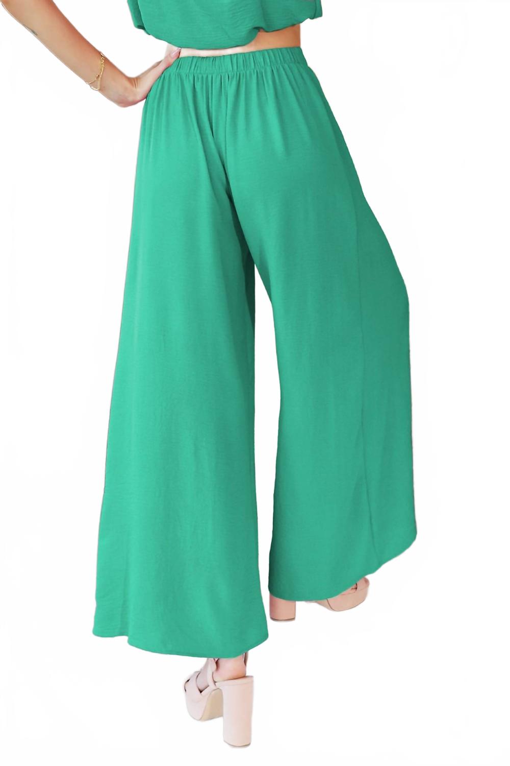 Solid Wide Legged Pants In Green