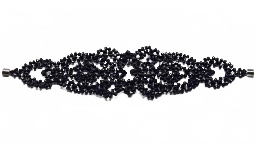 Giulia Handwoven Bead Cuff Bracelet In Jet