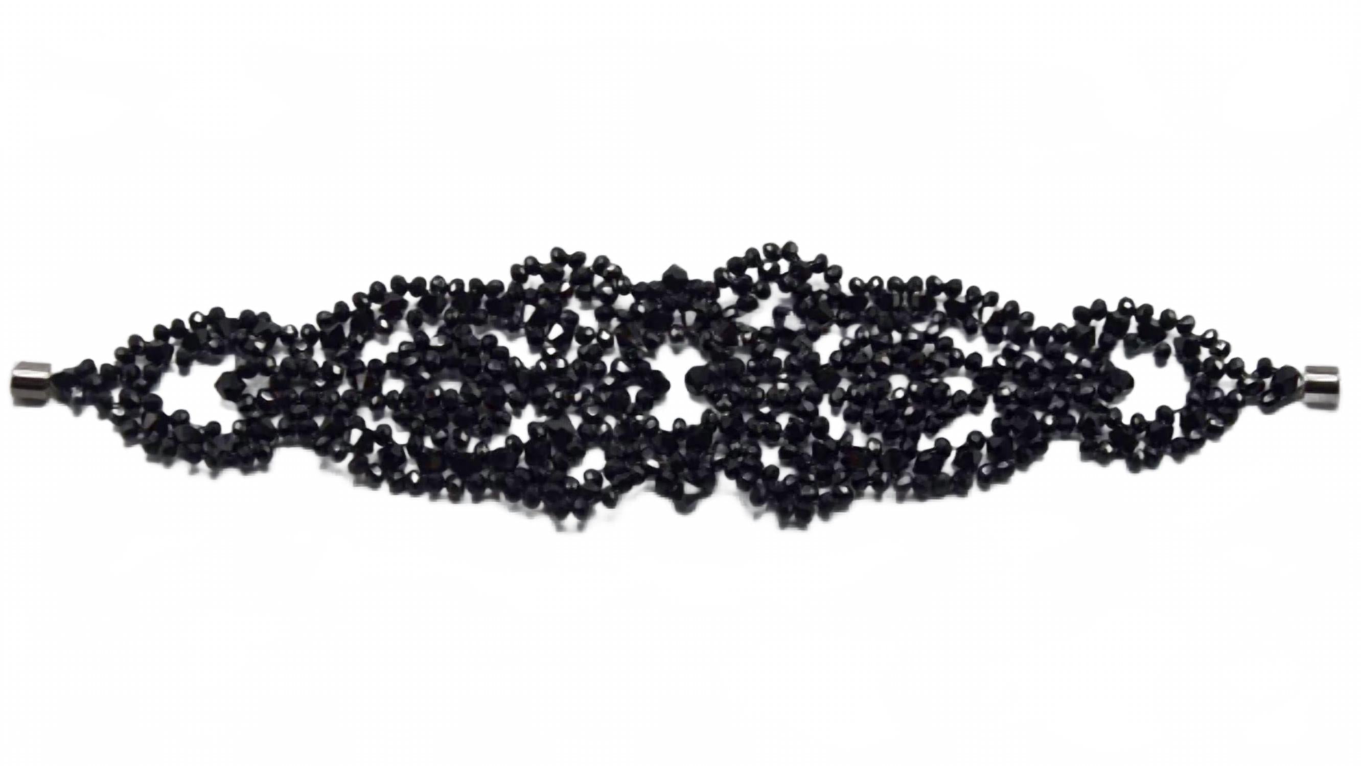 Giulia Handwoven Bead Cuff Bracelet In Jet