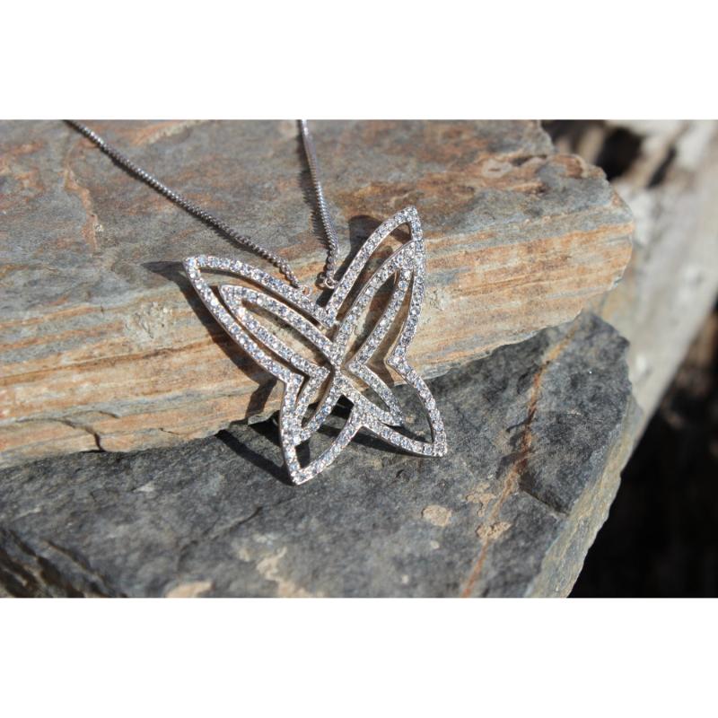 Rhodium Plating 925 Sterling Silver Chain Pendant with Crystal in Clear