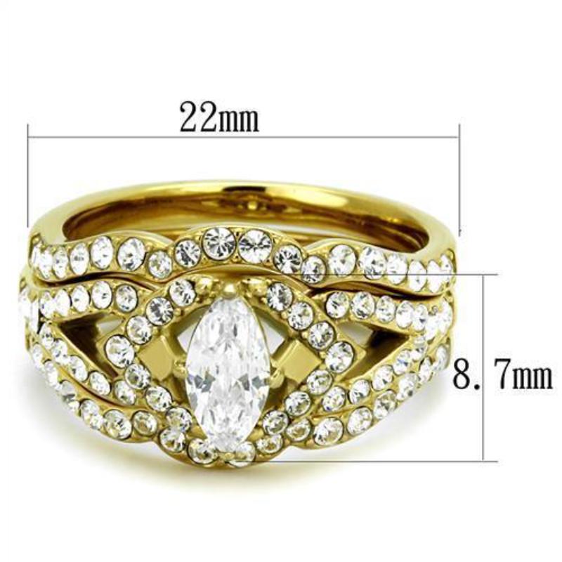IP Gold(Ion Plating) Stainless Steel Ring with AAA Grade CZ in Clear