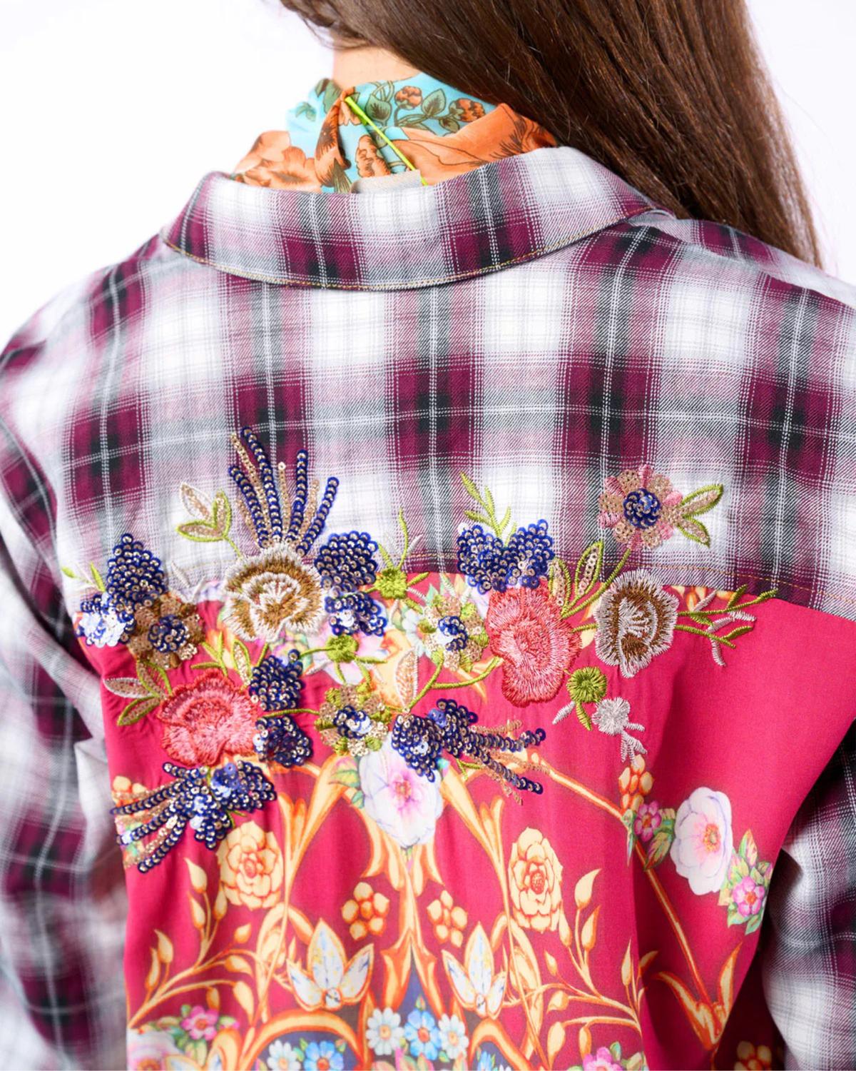 Alice Long Sleeve Button-Up Top In Off White/wine