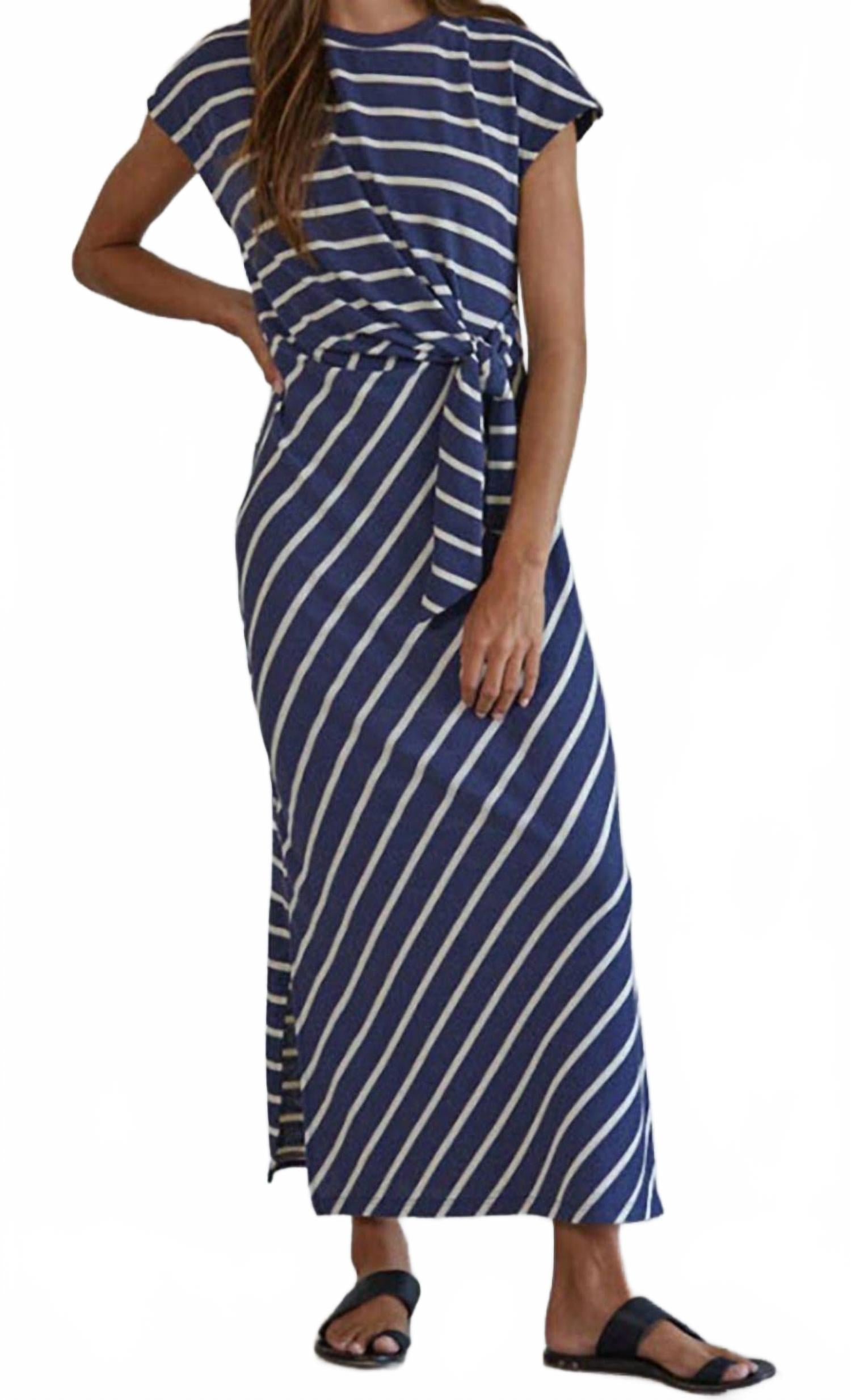 Hudson Striped Maxi Dress In Navy/white