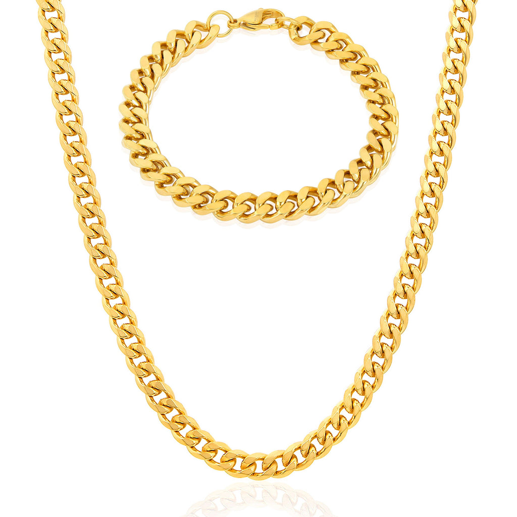 Crucible Jewelry Curb Bracelet and Necklace Gold Chain Set