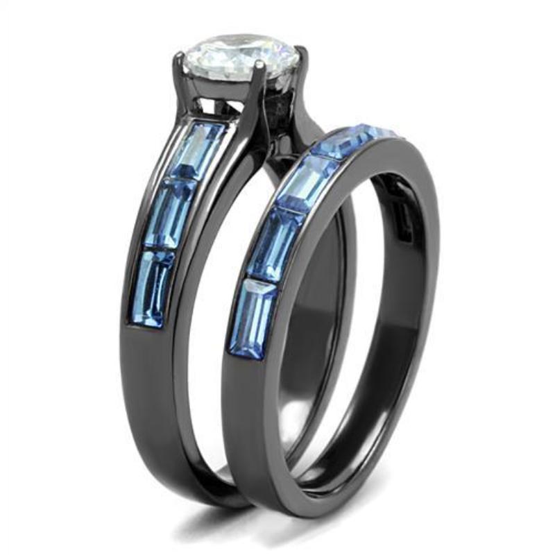 IP Light Black Stainless Steel Ring with AAA Grade CZ in Clear