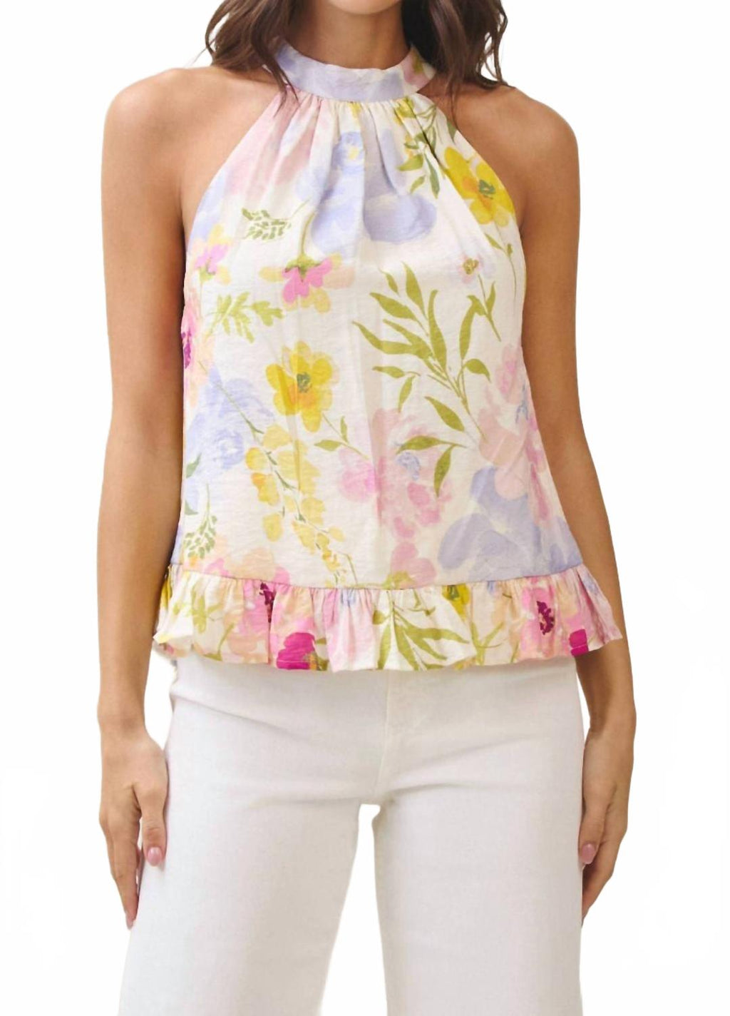 Floral Ruffle Halter Top In Multi
