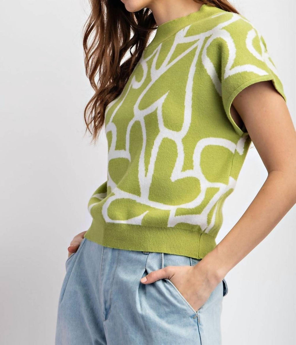 Heartfelt Mock Neck Sweater Top In Gree
