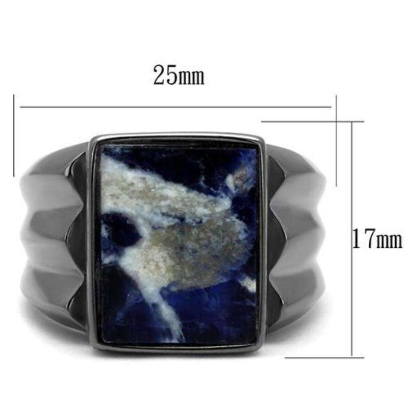 IP Light Black Stainless Steel Ring with Semi-Precious Sodalite in Capri Blue