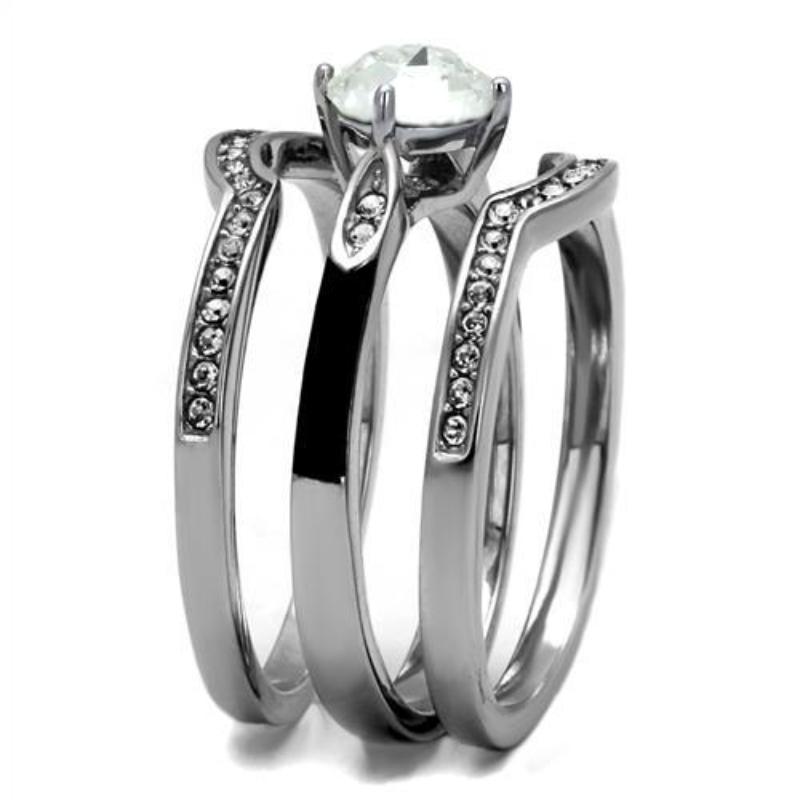 High polished (no plating) Stainless Steel Ring with Top Grade Crystal in Clear