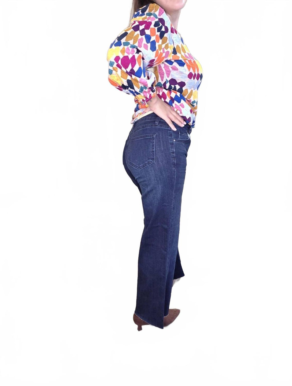 Crop Raw Hem Wide Leg Jeans In Blue