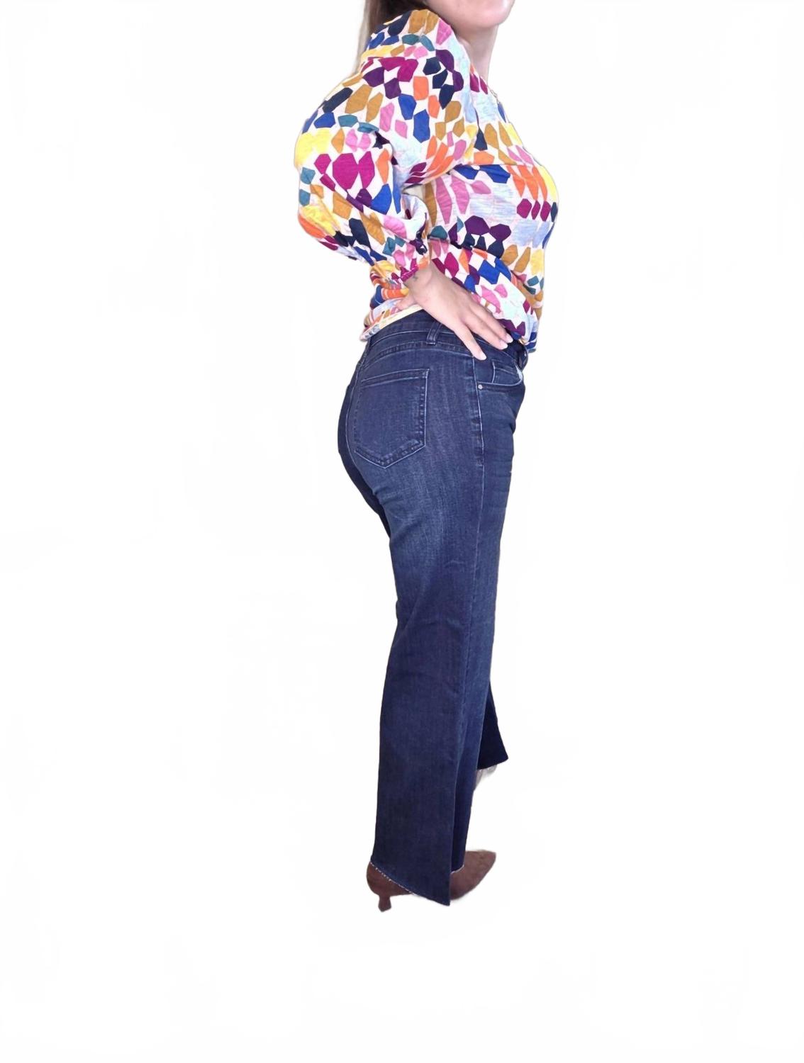 Crop Raw Hem Wide Leg Jeans In Blue