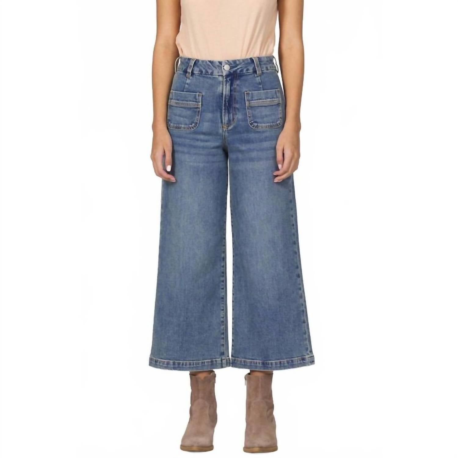 Audrey High Rise Wide Leg Crop Jeans In Waikiki