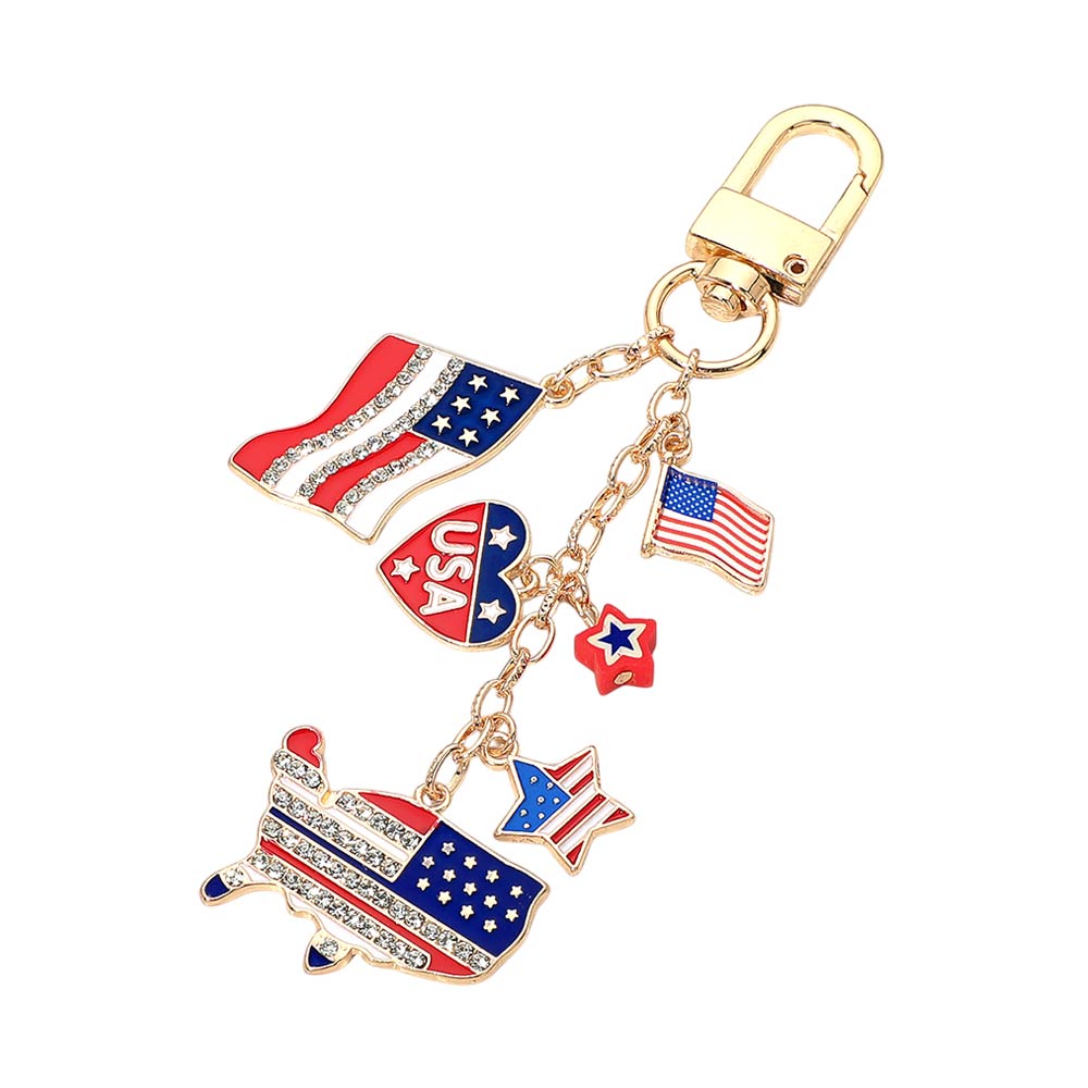 American USA Flag Star Charm Drop Keychain Bag Charm