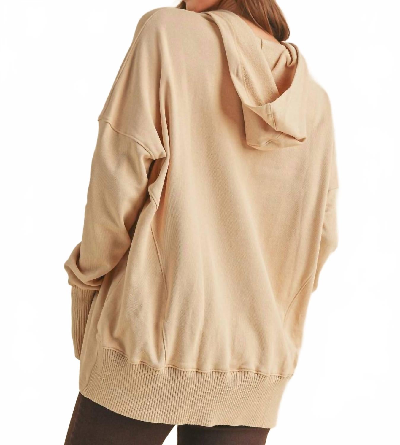 Vivi Pullover With Front Pouch Pocket Hoodie In Beige