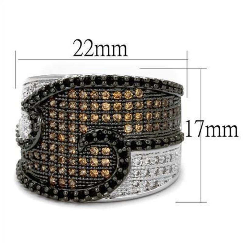 Rhodium + Ruthenium Brass Ring with AAA Grade CZ in Multi Color