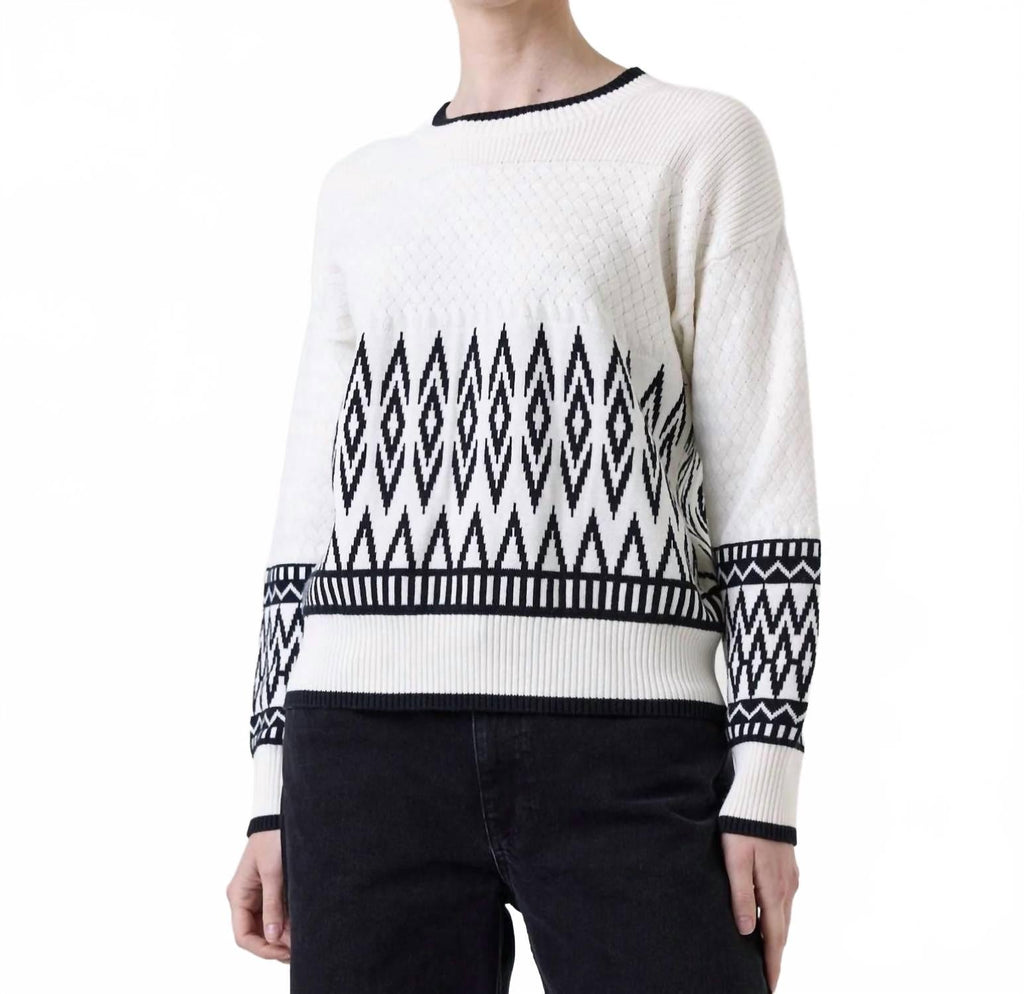 Mix Stitch Geo Crew Jumper In White