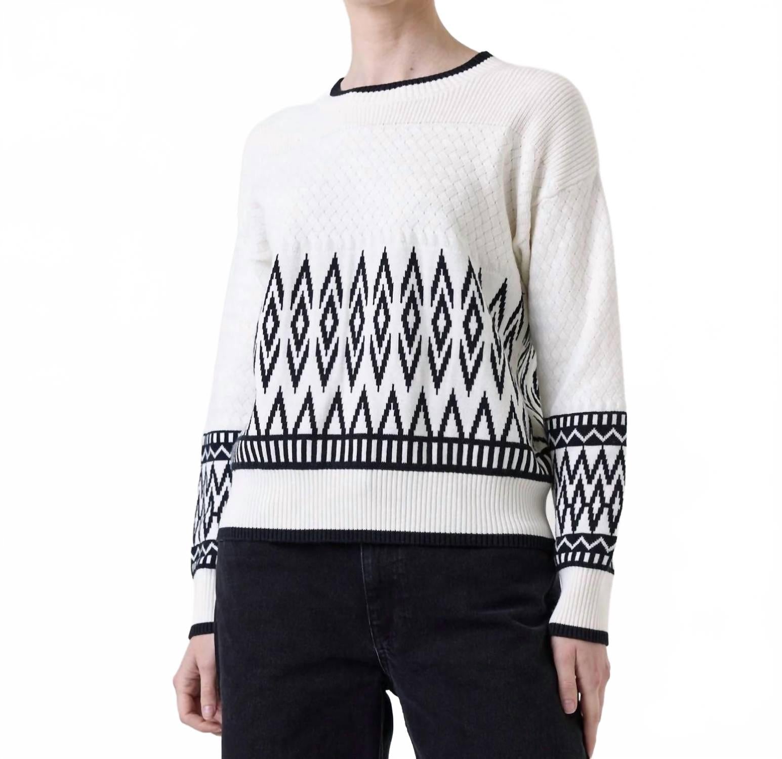 Mix Stitch Geo Crew Jumper In White