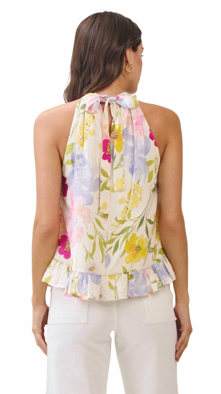 Floral Ruffle Halter Top In Multi