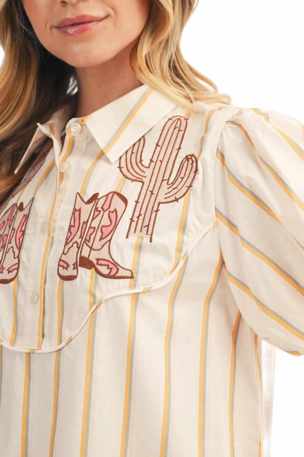 Boots Galore Striped Button Up Shirt In White / Yellow