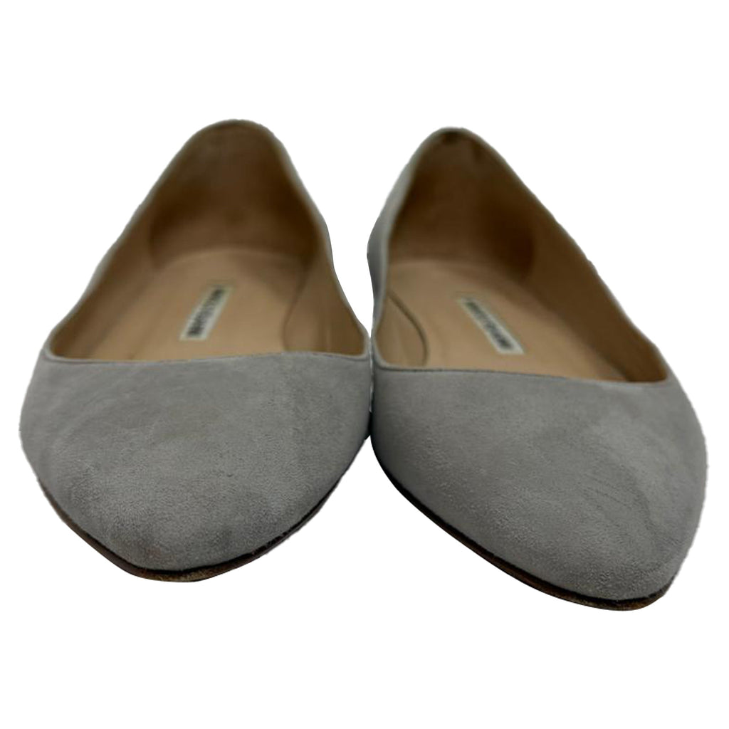 Manolo Blahnik Pointed Toe Flats in Grey Suede
