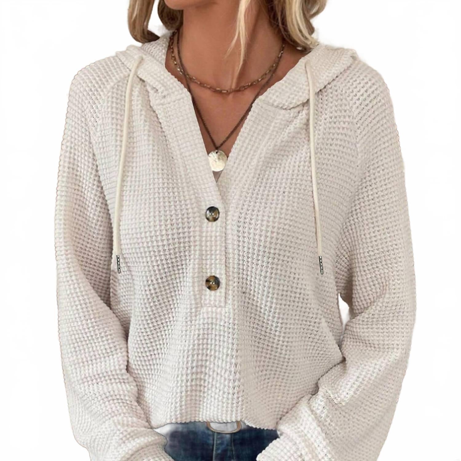 Waffle Button-Up Hoodie Pullover In Apricot