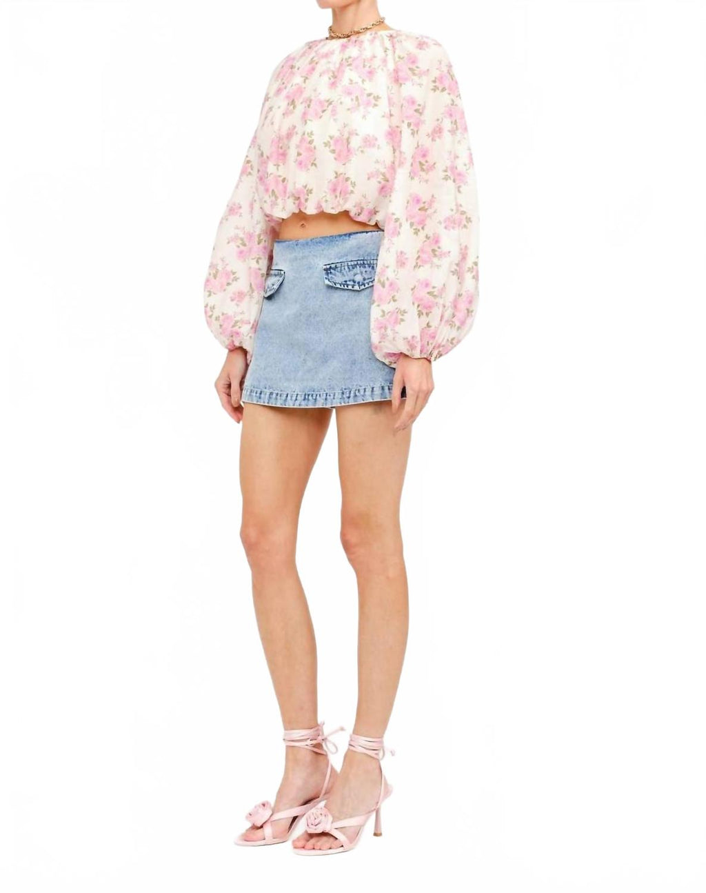 Rose Garden Billowy Floral Blouse In Pink