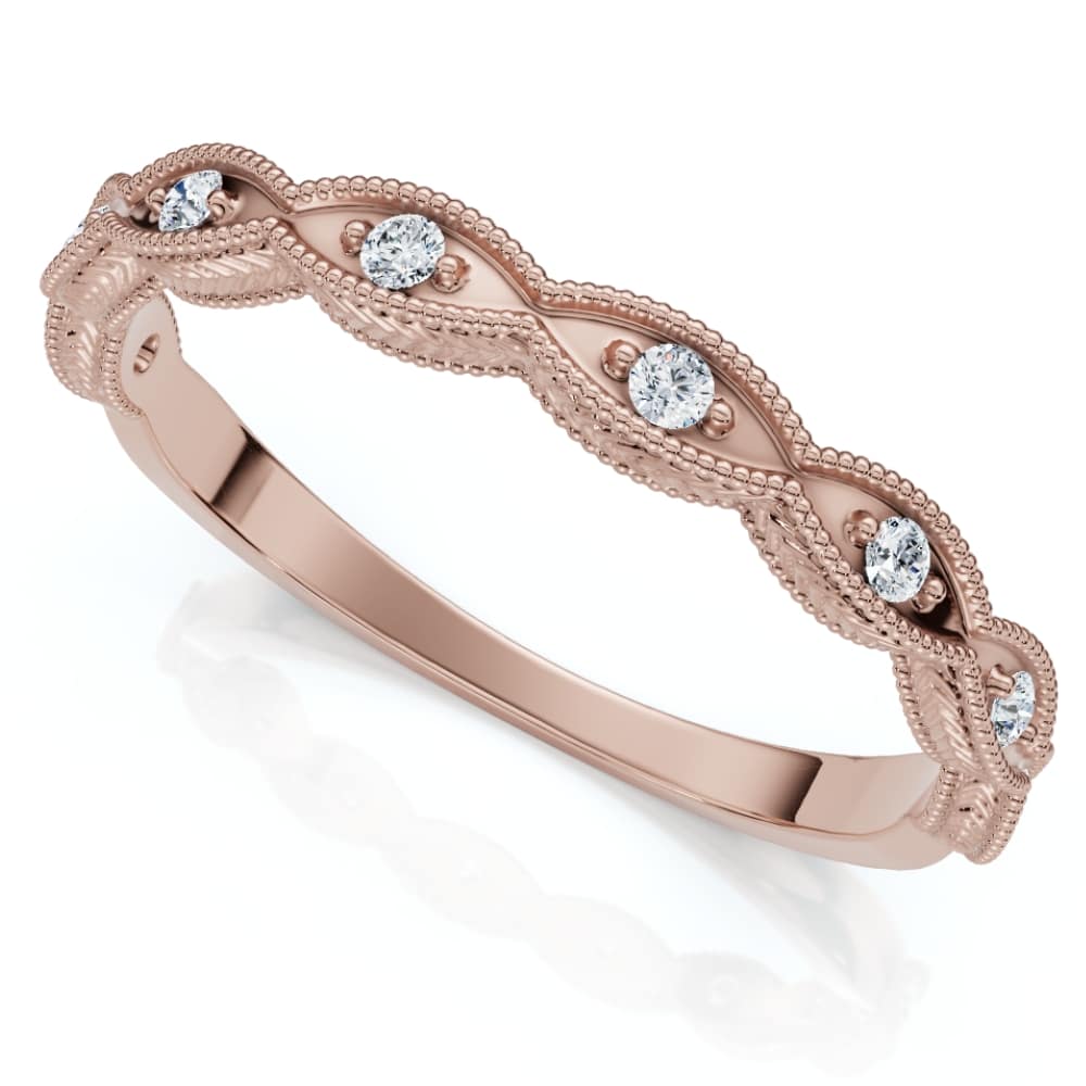 Diamond Wedding Ring With Antique Design 14k Gold Lab Grown Stackable Band