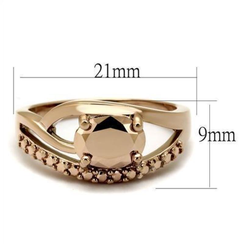 IP Rose Gold(Ion Plating) Brass Ring with AAA Grade CZ in Metallic Light Gold