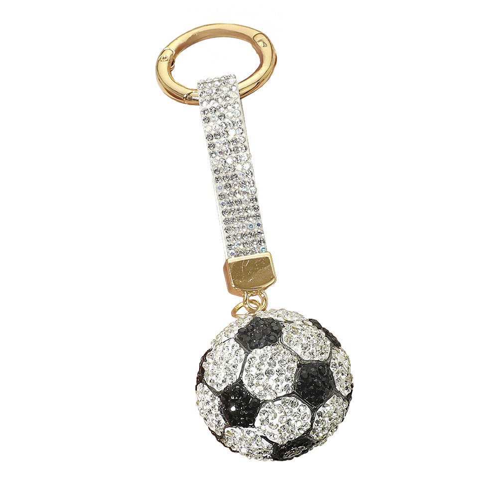 Bling Studded Soccer Ball Bag Charm Keychain