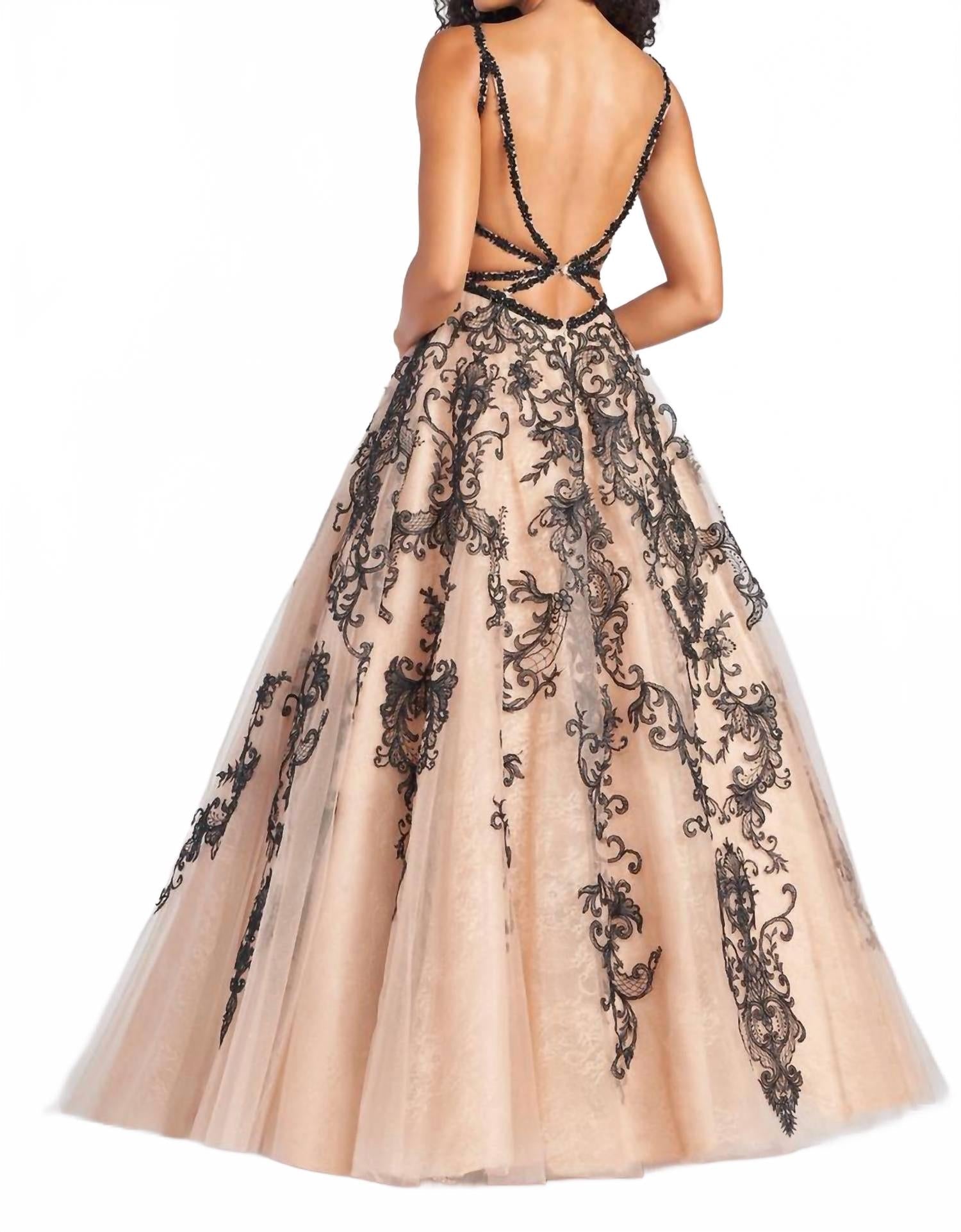 Tulle Ball Gown In Black/champagne