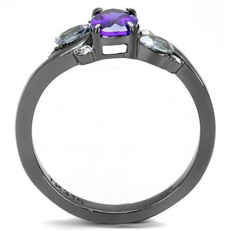 IP Light Black Stainless Steel Ring with AAA Grade CZ in Tanzanite