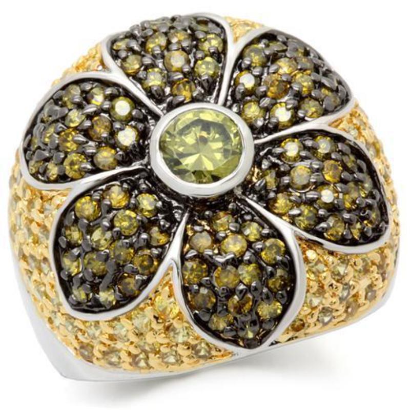 Rhodium+Gold+ Ruthenium Brass Ring with AAA Grade CZ in Multi Color