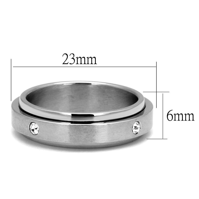 High polished (no plating) Stainless Steel Ring with AAA Grade CZ in Clear