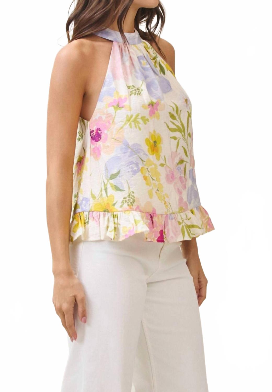 Floral Ruffle Halter Top In Multi