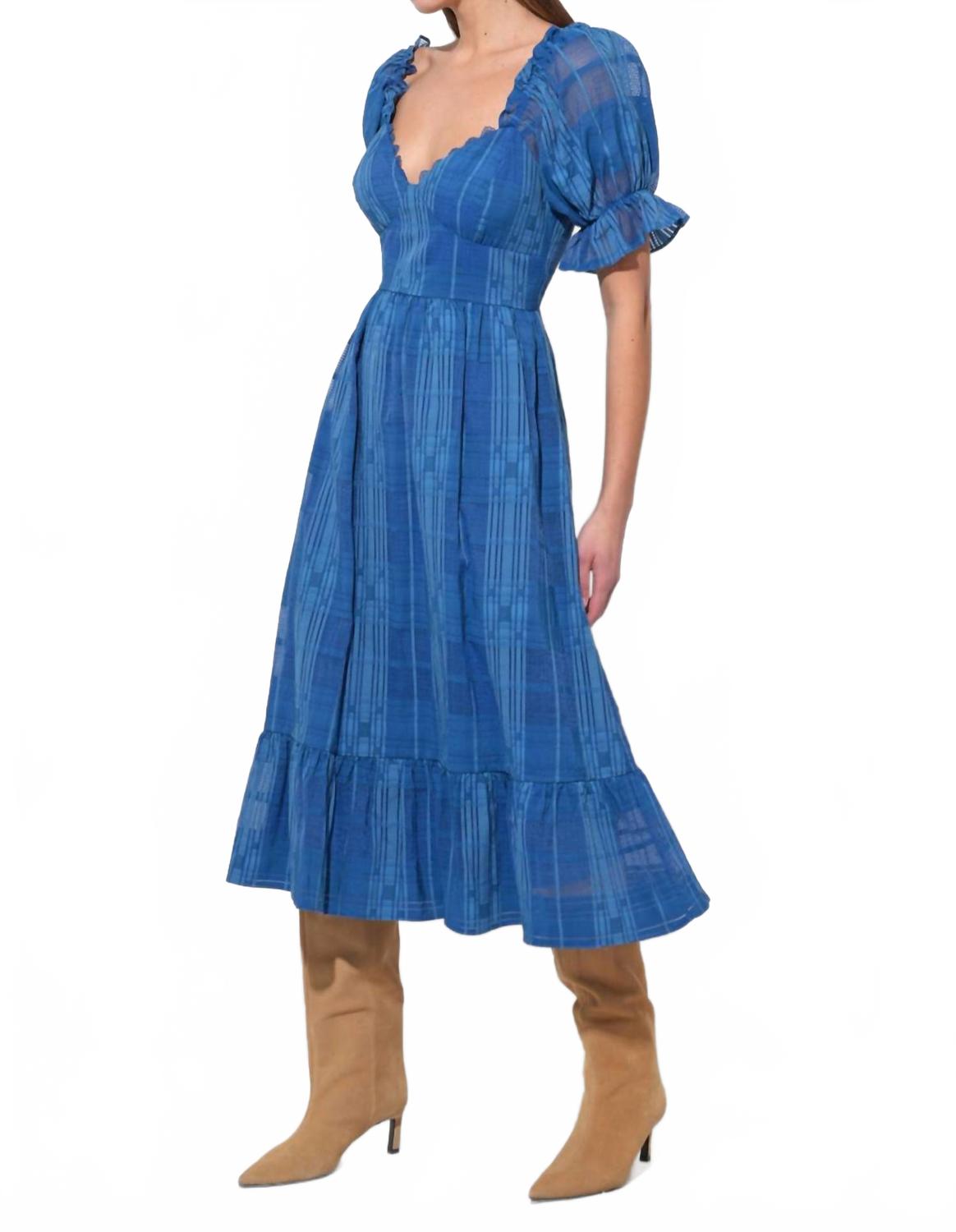 Betsey Puff Sleeve Jacquard Striped Maxi Dress In Marine Blue