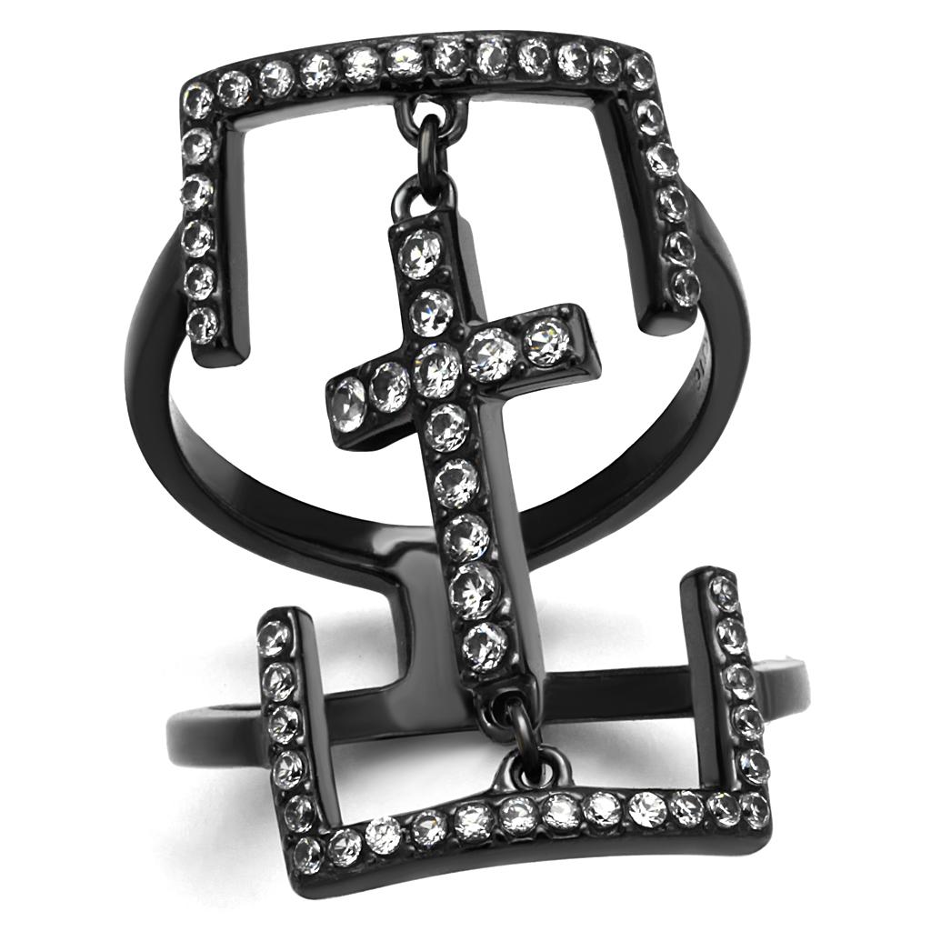 IP Light Black Stainless Steel Ring with AAA Grade CZ in Clear