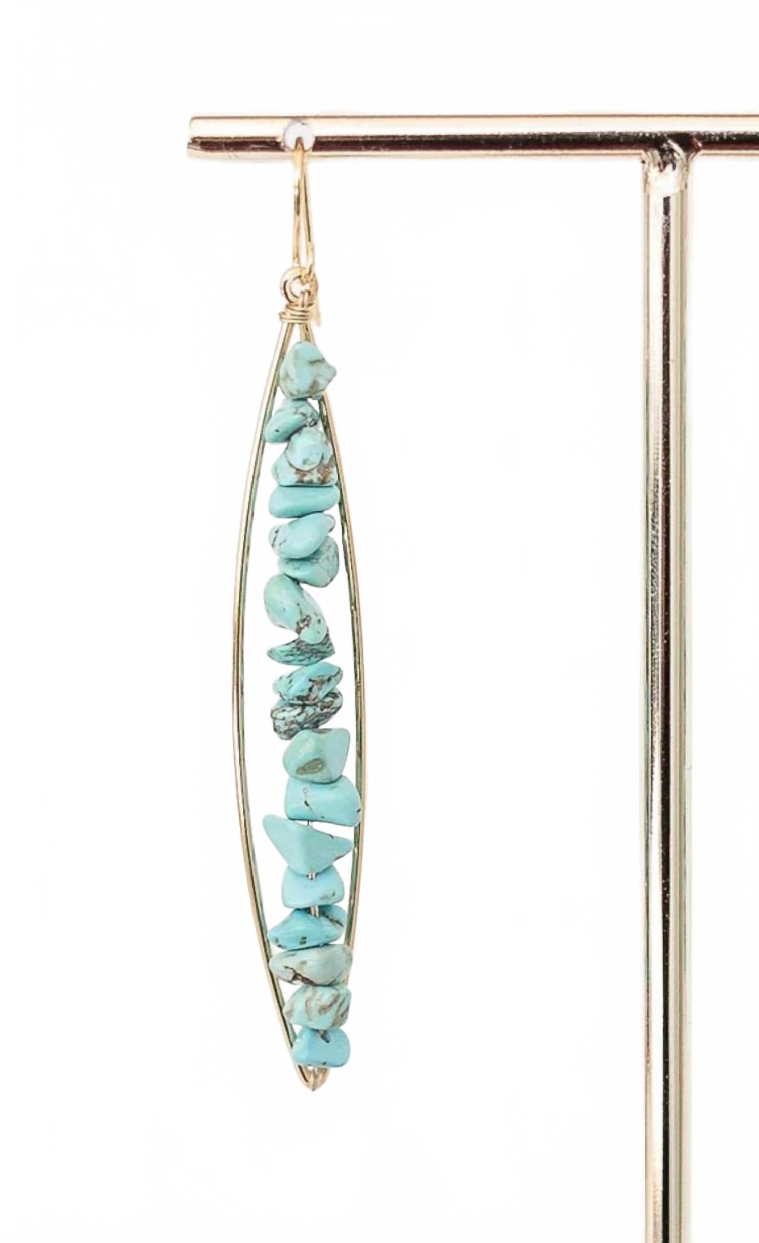 Women's Briggs Oblong With Turquoise Stones Earrings In Gold