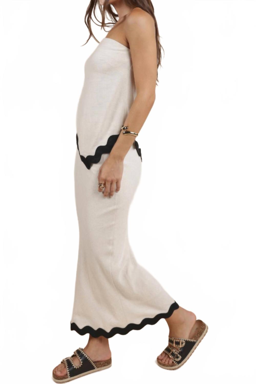 Sugarloaf Wavy Trim Tube Top And Midi Skirt Set In Oatmeal
