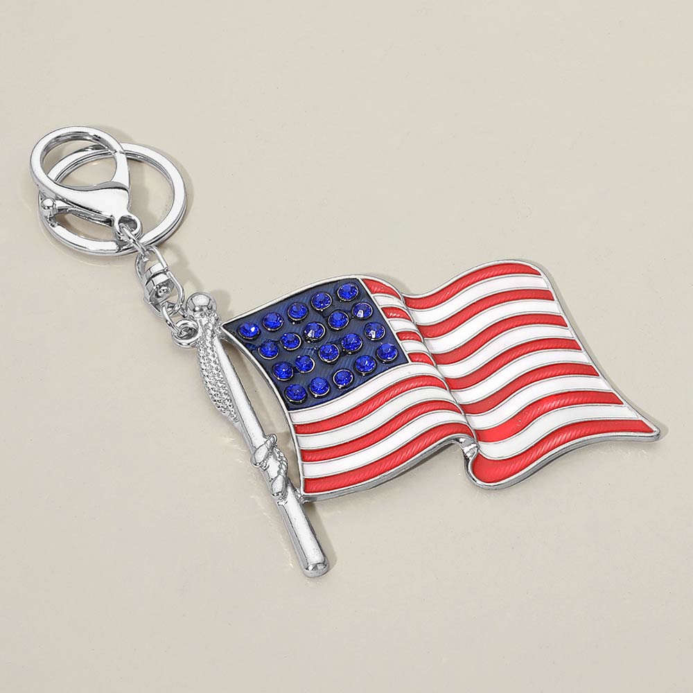 Rhinestone Accent American USA Flag Keychain Bag Charm