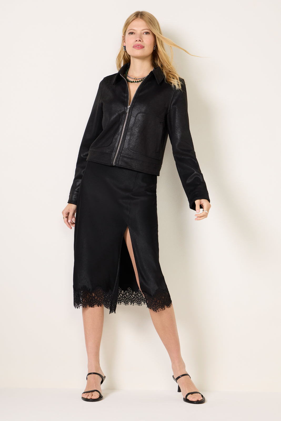 Women's Satin Skirt w Lace