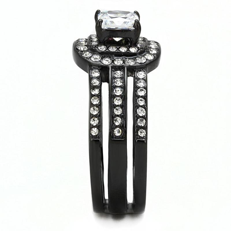 IP Black(Ion Plating) Stainless Steel Ring with AAA Grade CZ in Clear