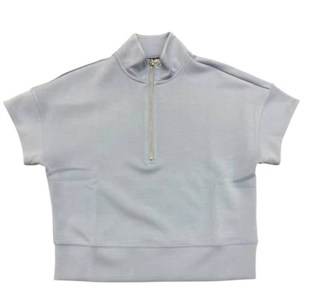 Women's Quarter Zip Top With Extended Sleeve In Sky Blue