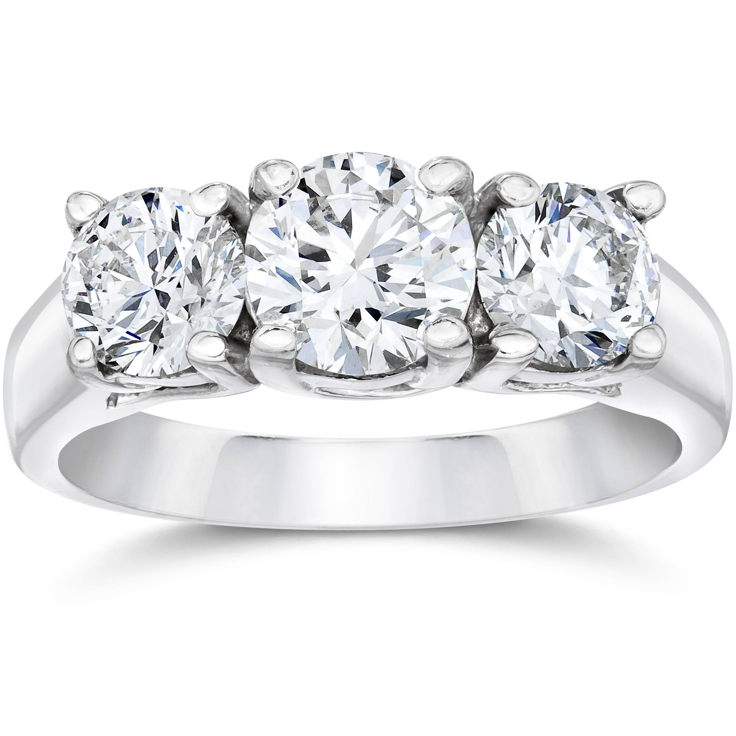 2ct Three Stone Lab Grown Diamond Engagement Ring 14K White Gold Size Selectable