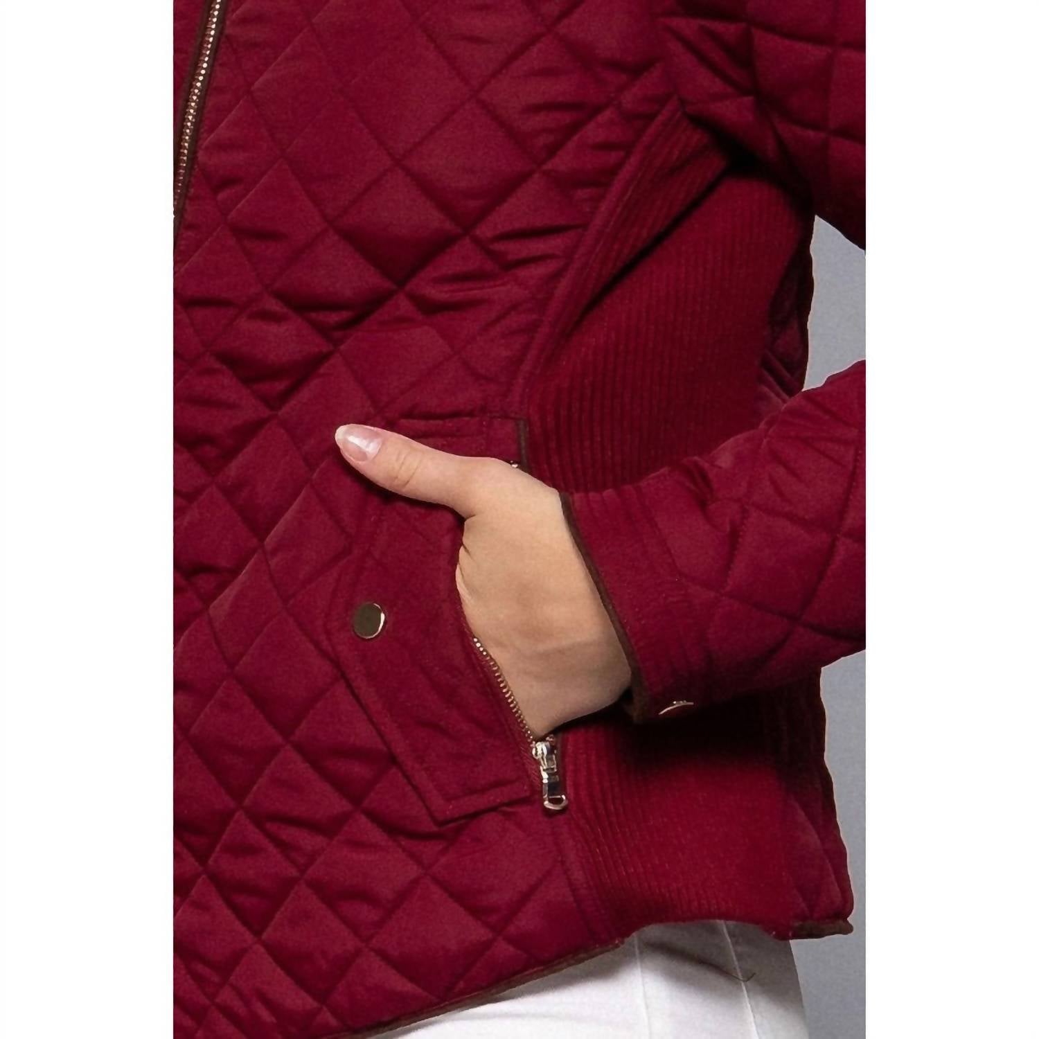 Quilted Padding Jacket In Dark Wine