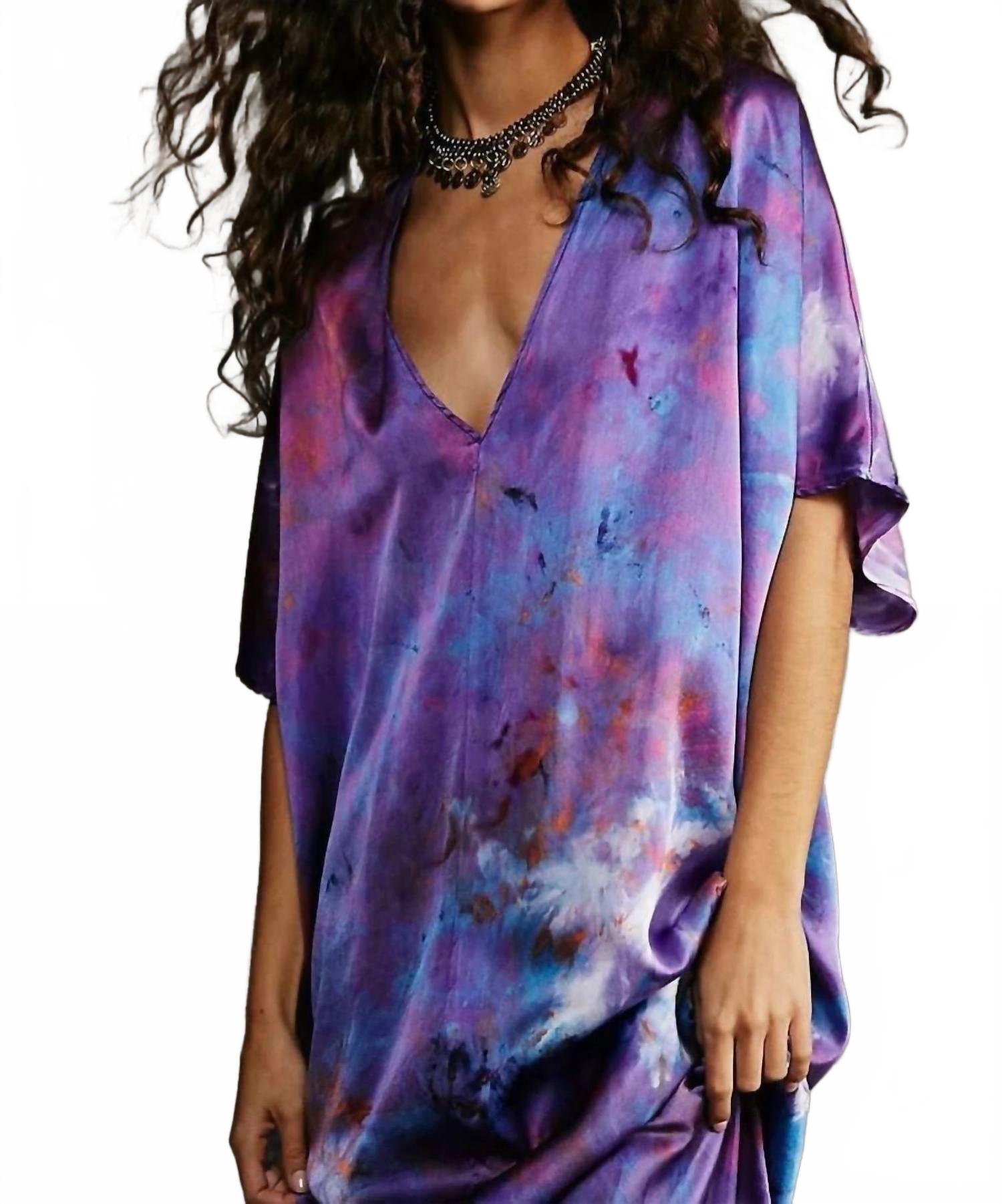 V-Neck Silk Kaftan Dress In Purple