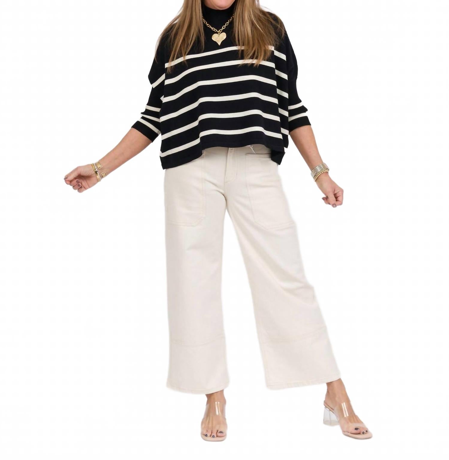 Aja Stripe Sweater In Black White